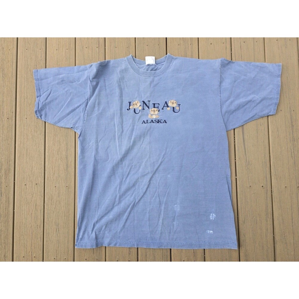 Vintage Top Threads Juneau Alaska T-Shirt Men's XXL Sun Faded Blue Distressed